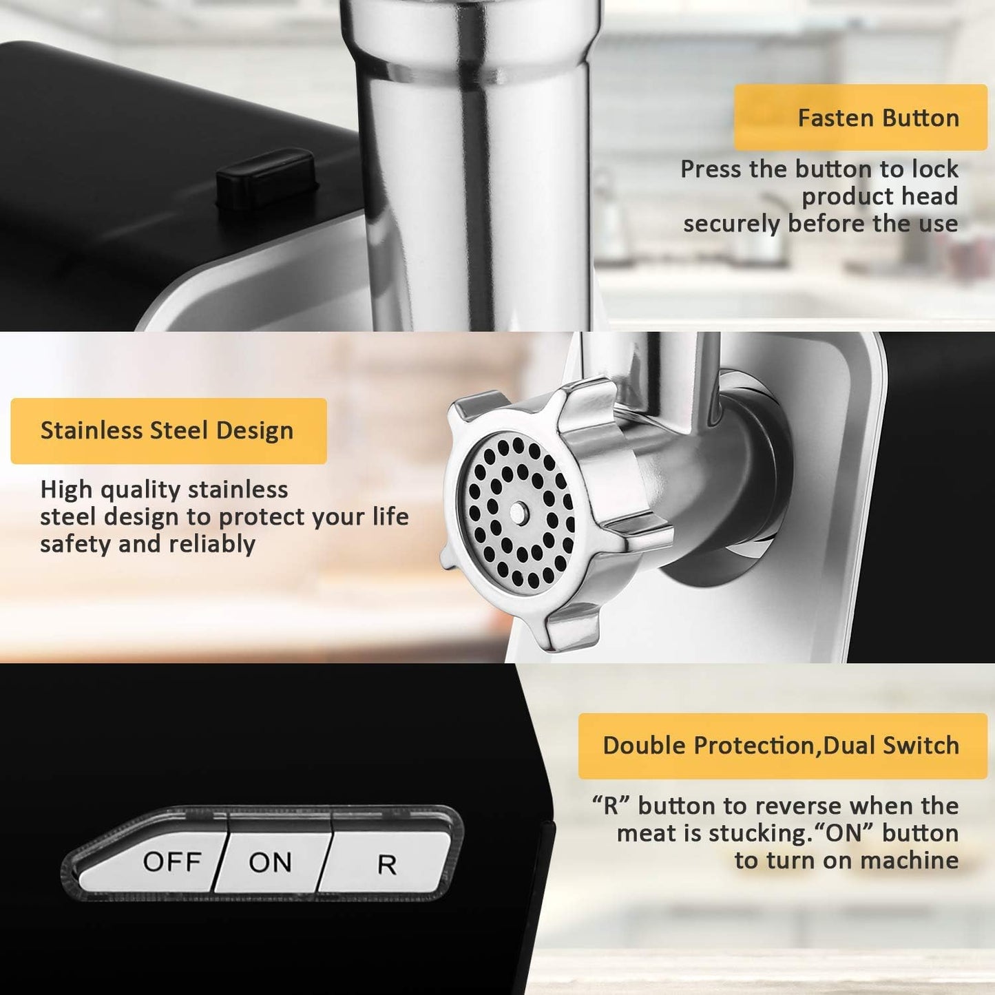 Meykey 2000W 3-in-1 Electric Meat Grinder with Stainless Steel Attachments