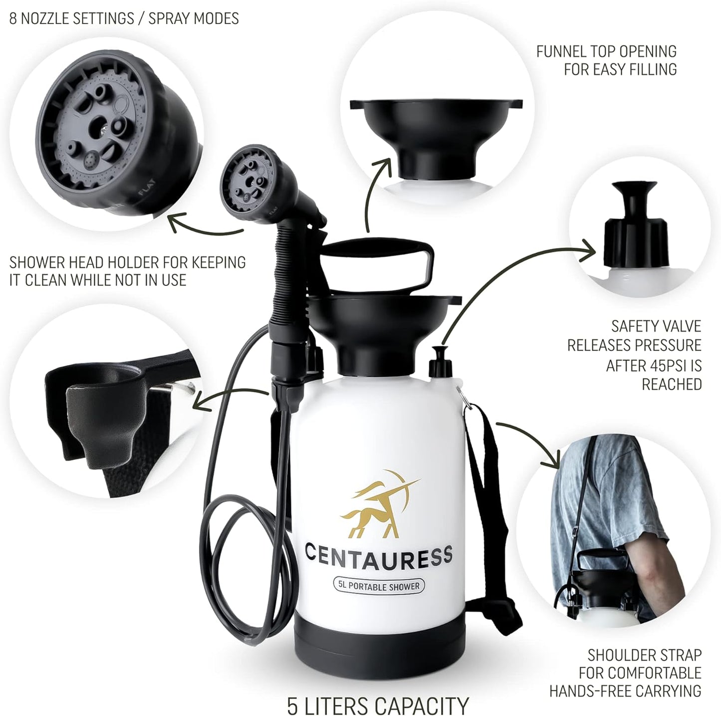 Portable Camping Shower Pump Kit with Showerhead Holder and Valve
