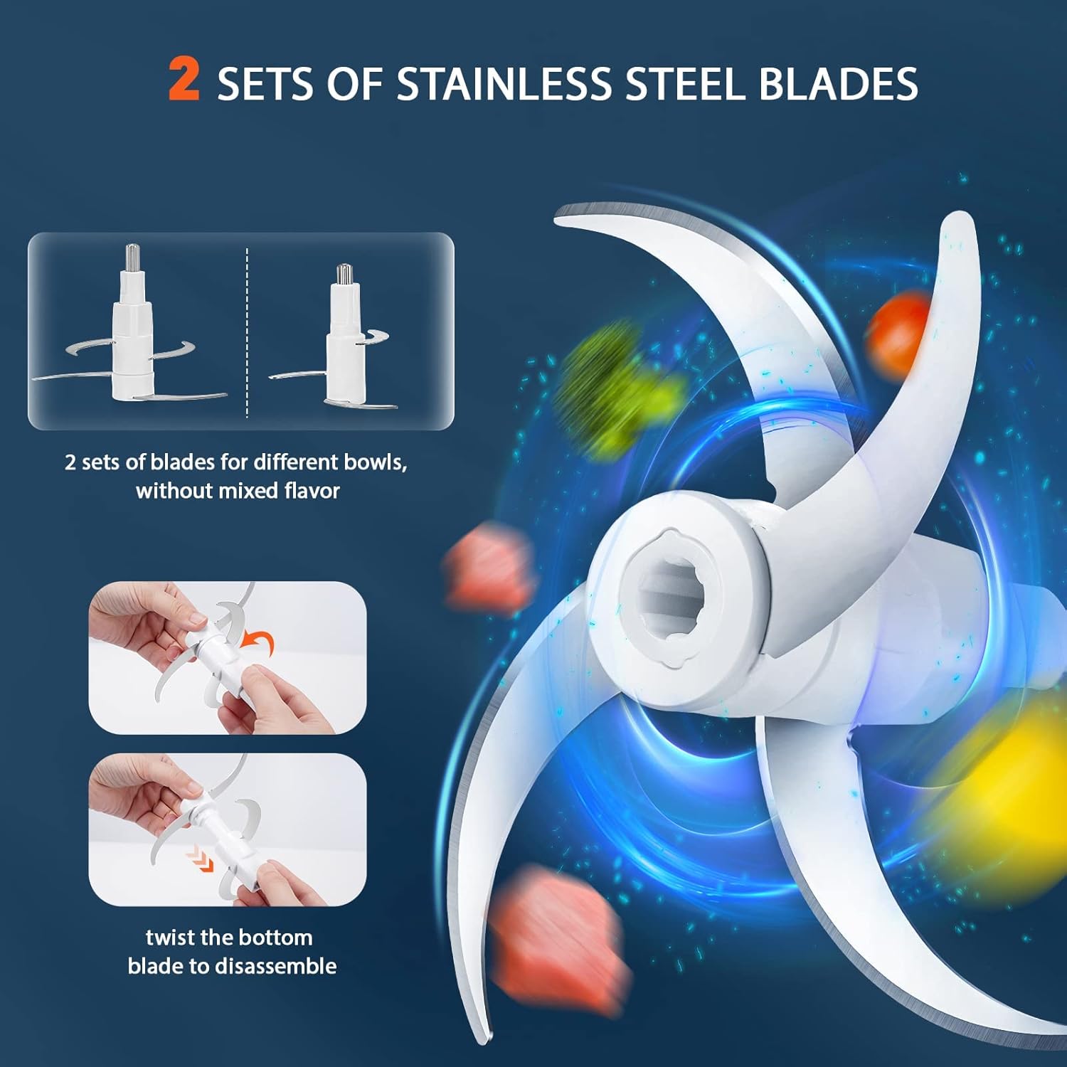 400W 2-Speed Electric Food Processor with Dual Glass Bowls