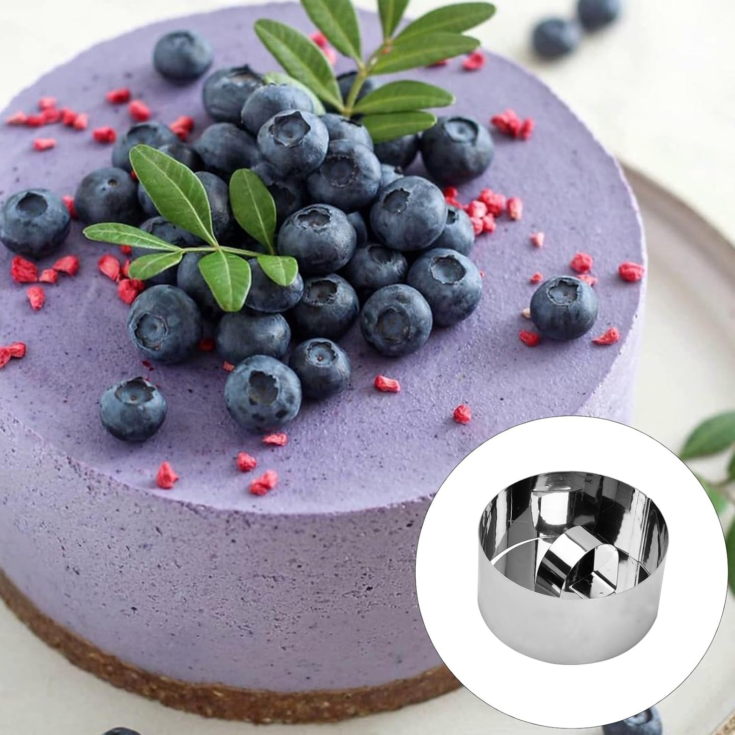 Stainless Steel Round Mousse Ring Set with Pusher - 4 Pack