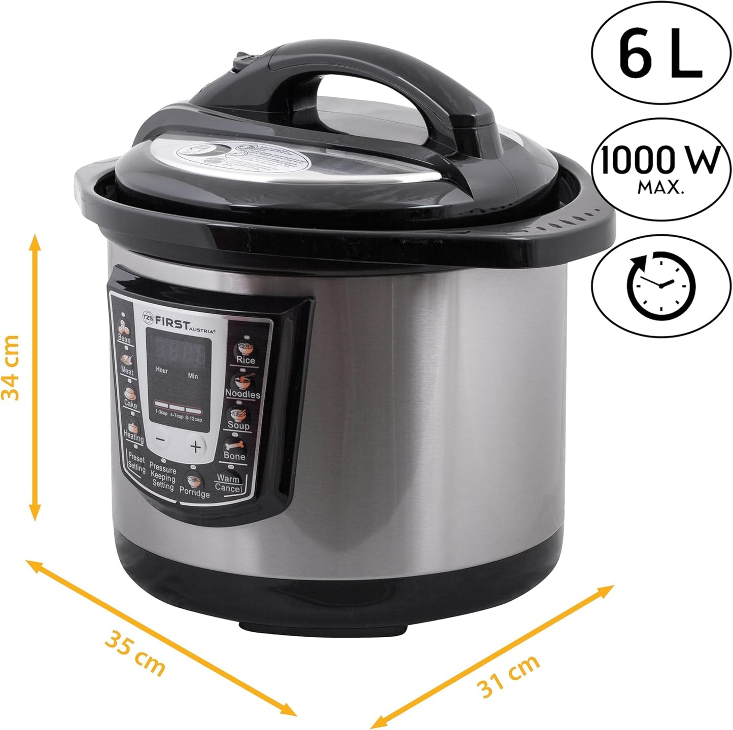 6-Quart Electric Pressure Cooker 9-in-1 Multicooker with Automatic Programs