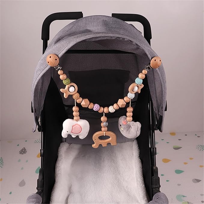 Ueiwffzo Wooden Pram Chain for Babies on trolley