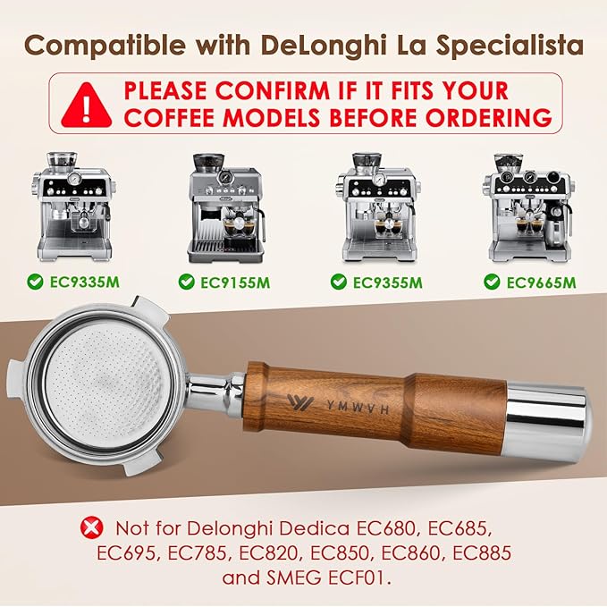 YMWVH 51mm Bottomless Portafilter with Walnut Handle for DeLonghi