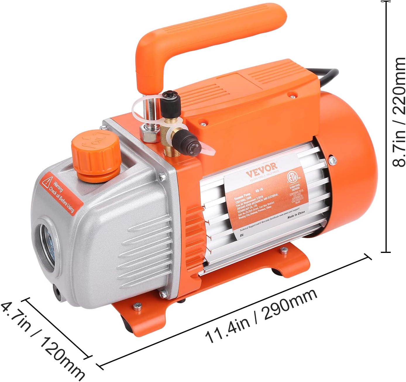 VEVOR 3.5 CFM 1-Stage HVAC Vacuum Pump with Oil