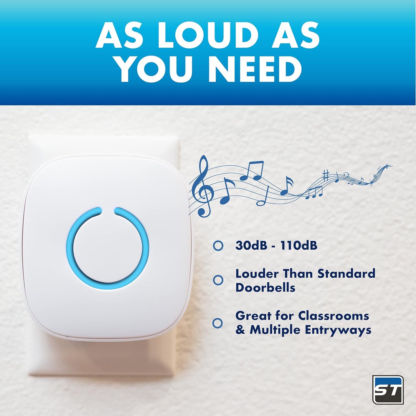 SadoTech Wireless Doorbell: 1 Button, 2 Chimes, Easy Install, Long Range, White