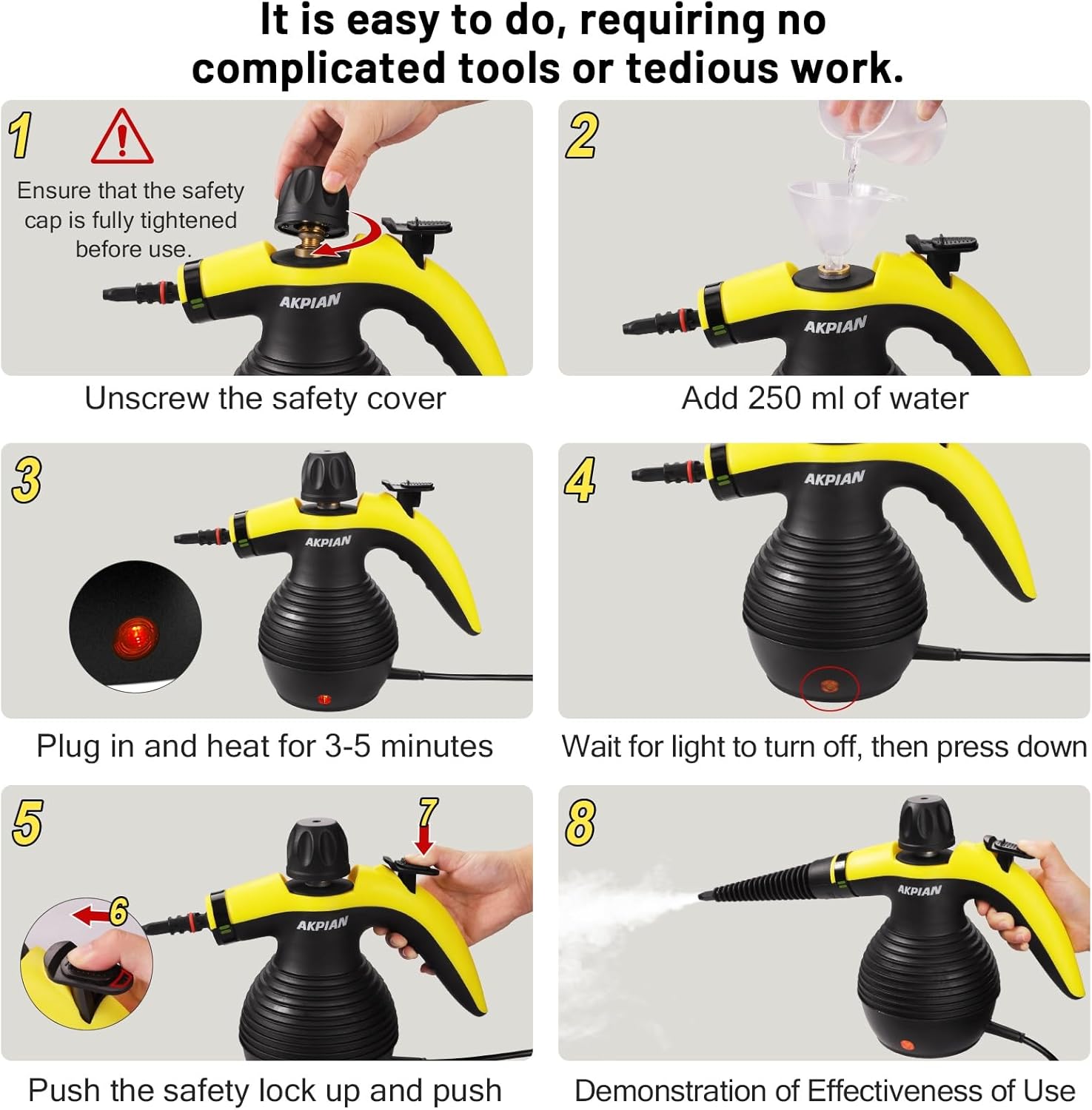 AKPIAN Handheld Pressurized Steam Cleaner with 10-Accessory Set