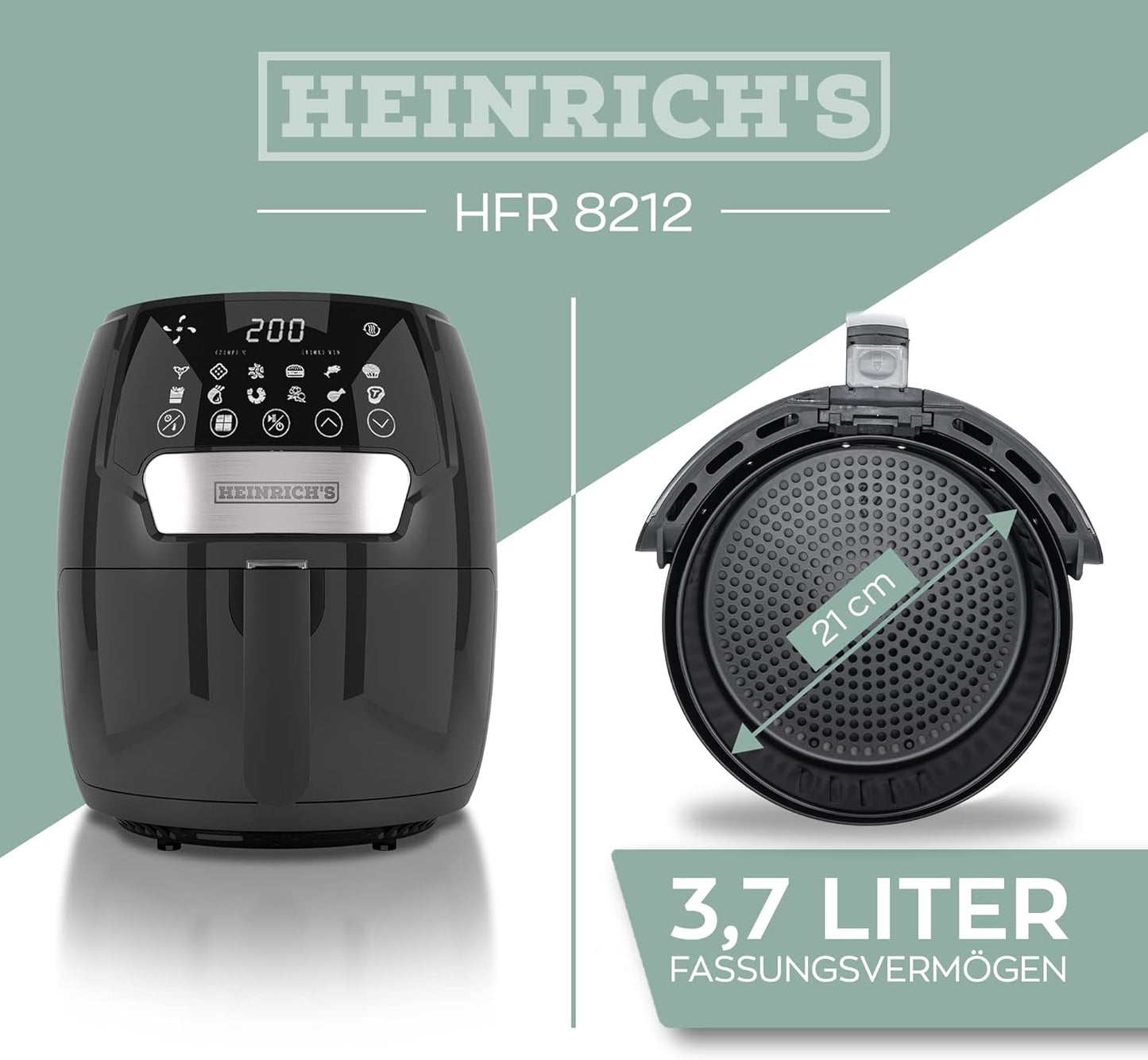 Heinrichs Digital LED Hot Air Fryer: Healthier Frying, Baking, Roasting, Grilling