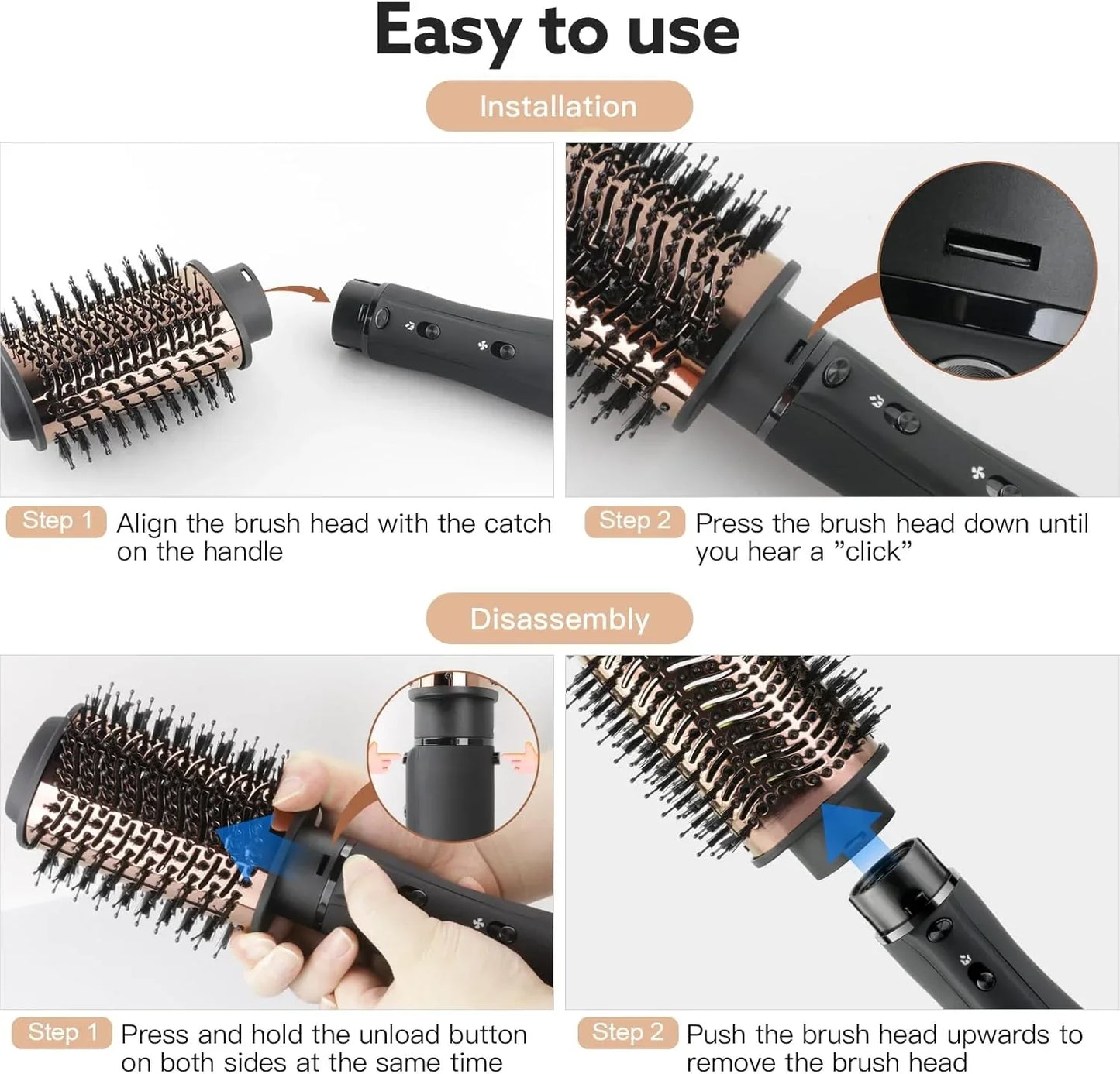 WeChip 2-in-1 Hot Air Brush – Detachable Hair Dryer, Ceramic Negative Ion, 3 Temp Settings - Gomix Brands Outlet