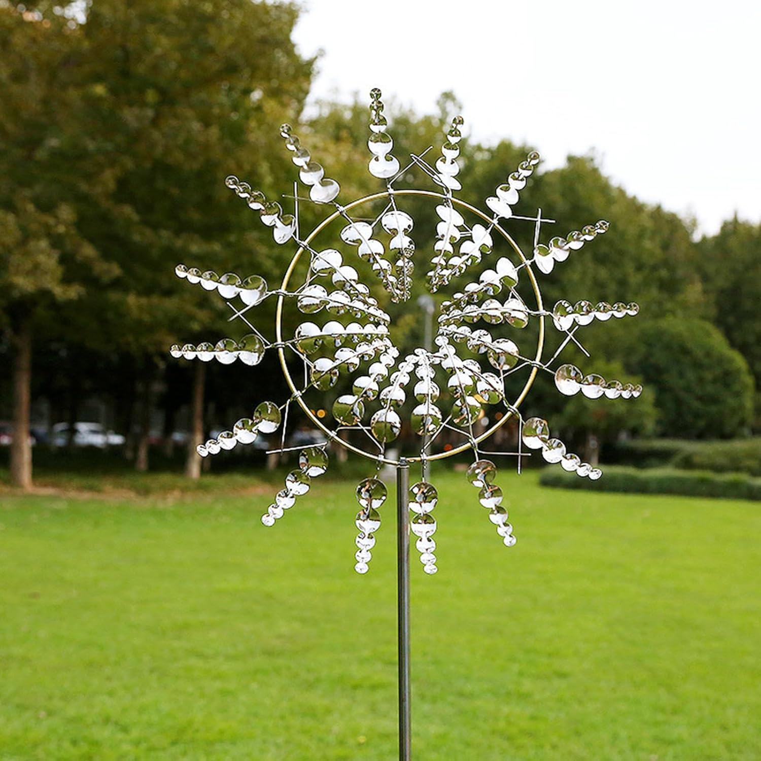 Unique Metal 3D Windmill Sculpture for Garden – Silver