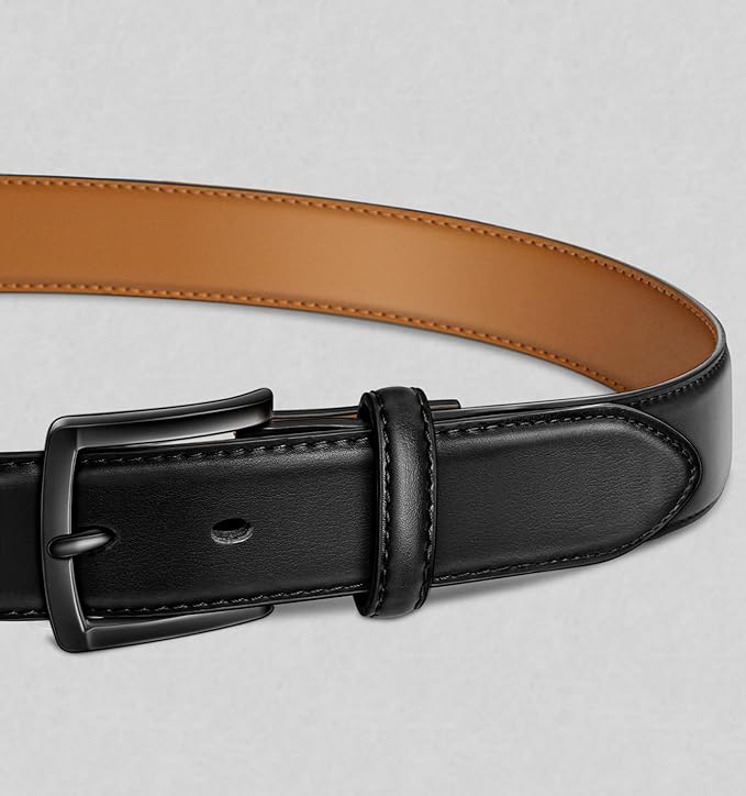 KEMISANT Reversible Men's Leather Belt – Double‑Sided Black/ Deep Brown