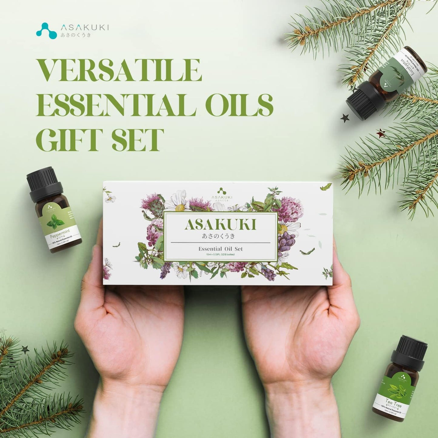 ASAKUKI 6-Count Essential Oil Diffuser Set – 10ml Bottles