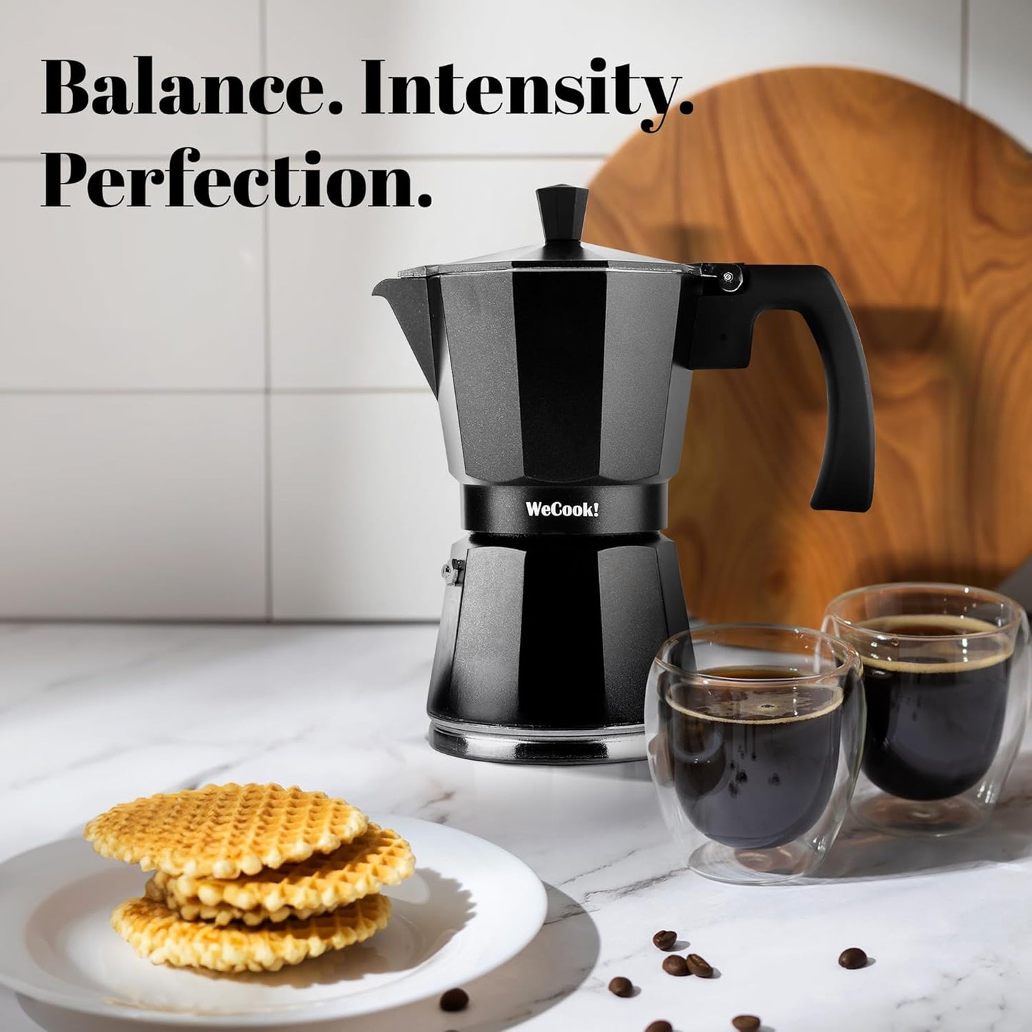 WECOOK! 6‑Cup Induction‑Ready Black Aluminum Moka Coffee Maker