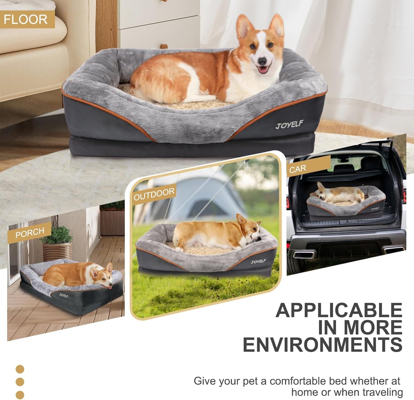 JOYELF X-Large Orthopedic Memory Foam Dog Bed with Washable Cover
