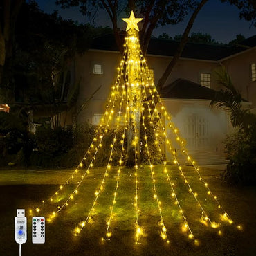 Wosk Christmas Tree Waterfall Lights 198 LED - 8 Modes Remote Control & USB