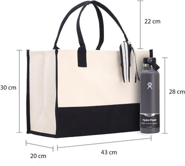 Personalized Monogram Initial Cotton Two-Tone Chic Tote Bag for Women - Gomix Brands Outlet