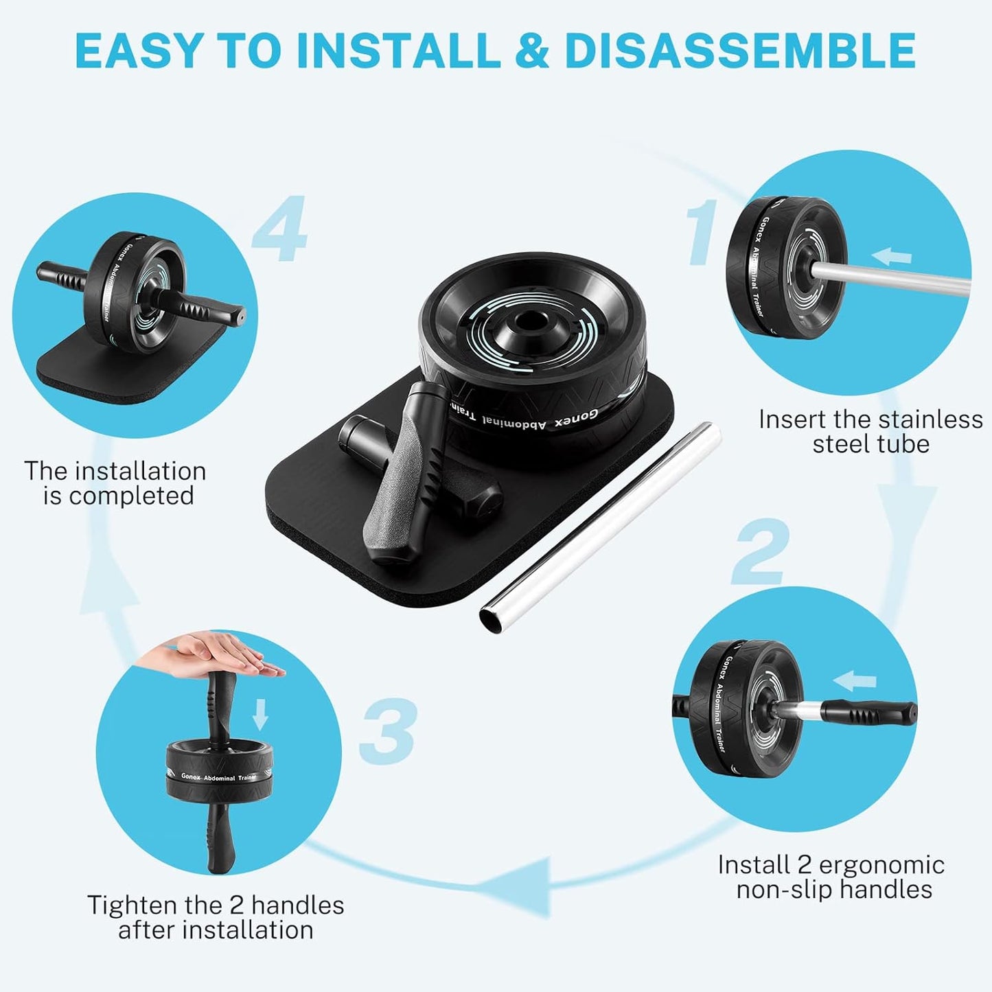 Gonex 7-in-1 Ab Roller Wheel Rope, Bands & Push-Up Bars