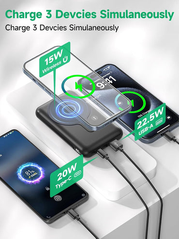 AeeKemee Magnetic Wireless Power Bank 12000mAh Black