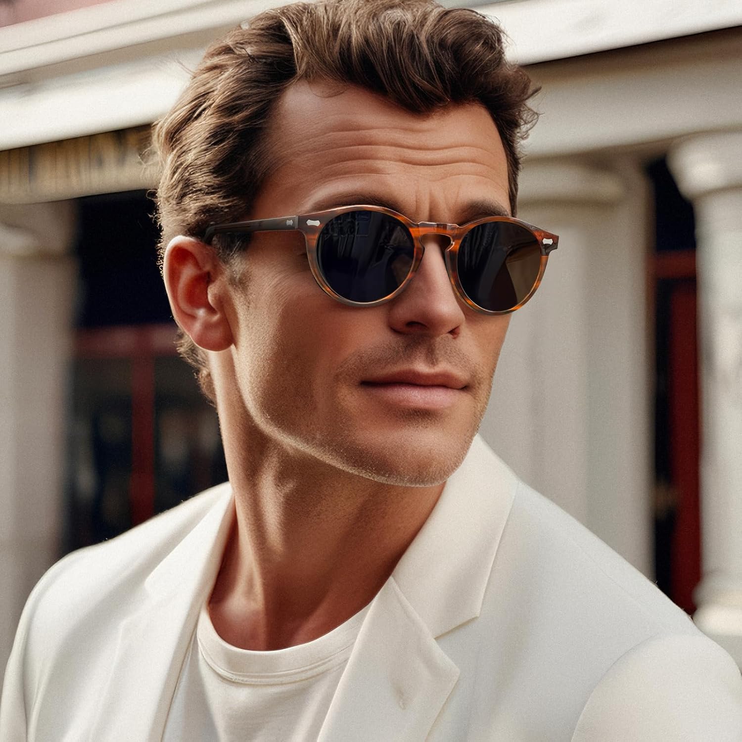 CARFIA Men's Polarized Retro Round Acetate Sunglasses UV400