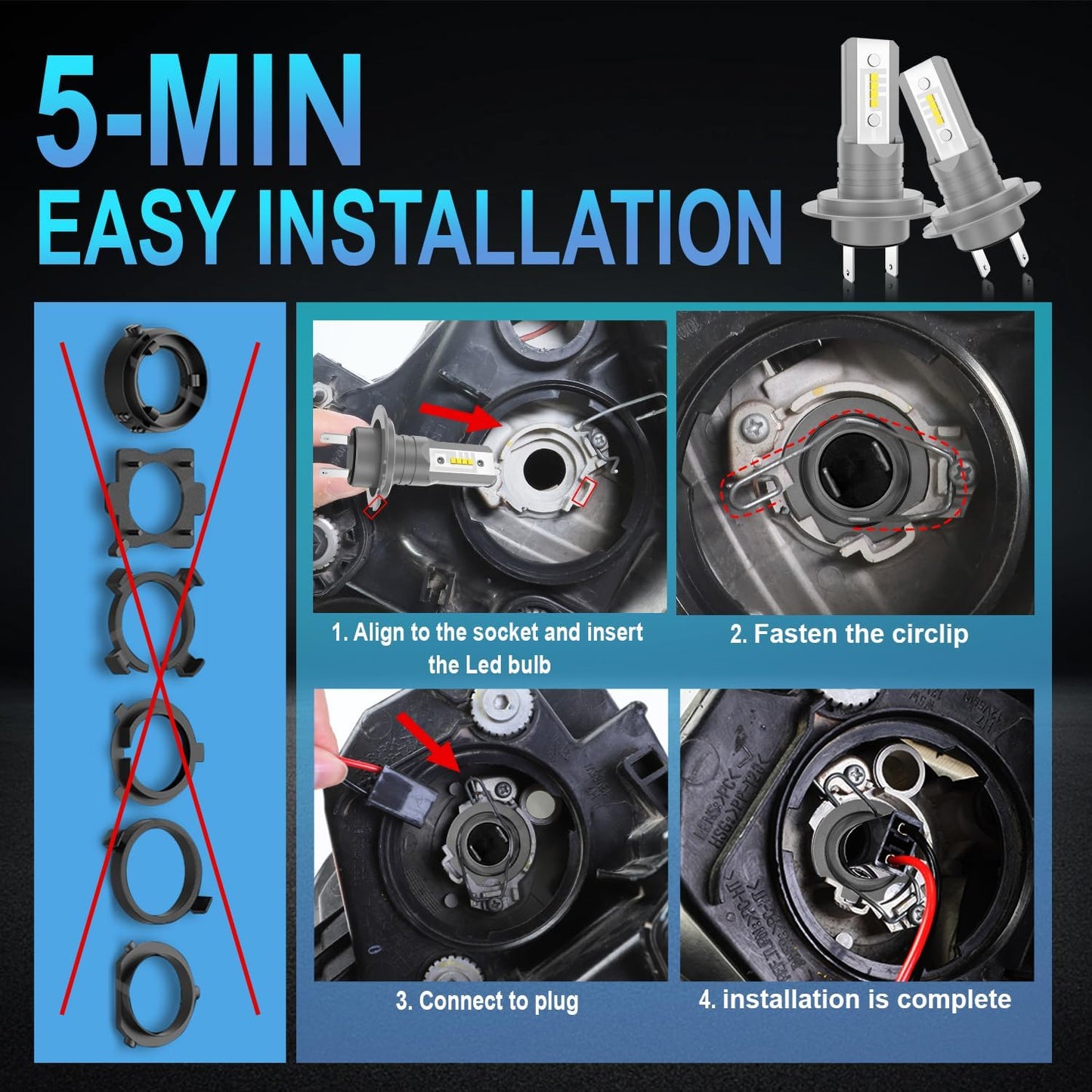 Sycreek H7 LED Headlight Bulb 18000 Lumen Plug‑Play