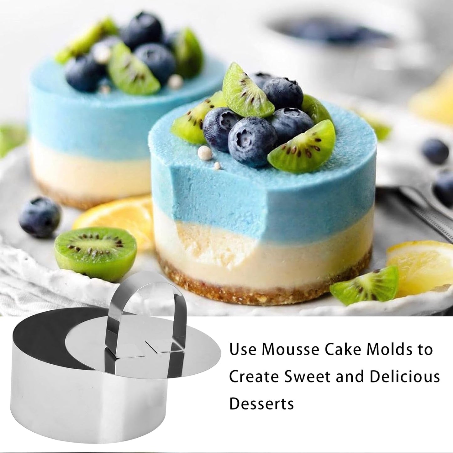 Stainless Steel Round Mousse Ring Set with Pusher - 4 Pack