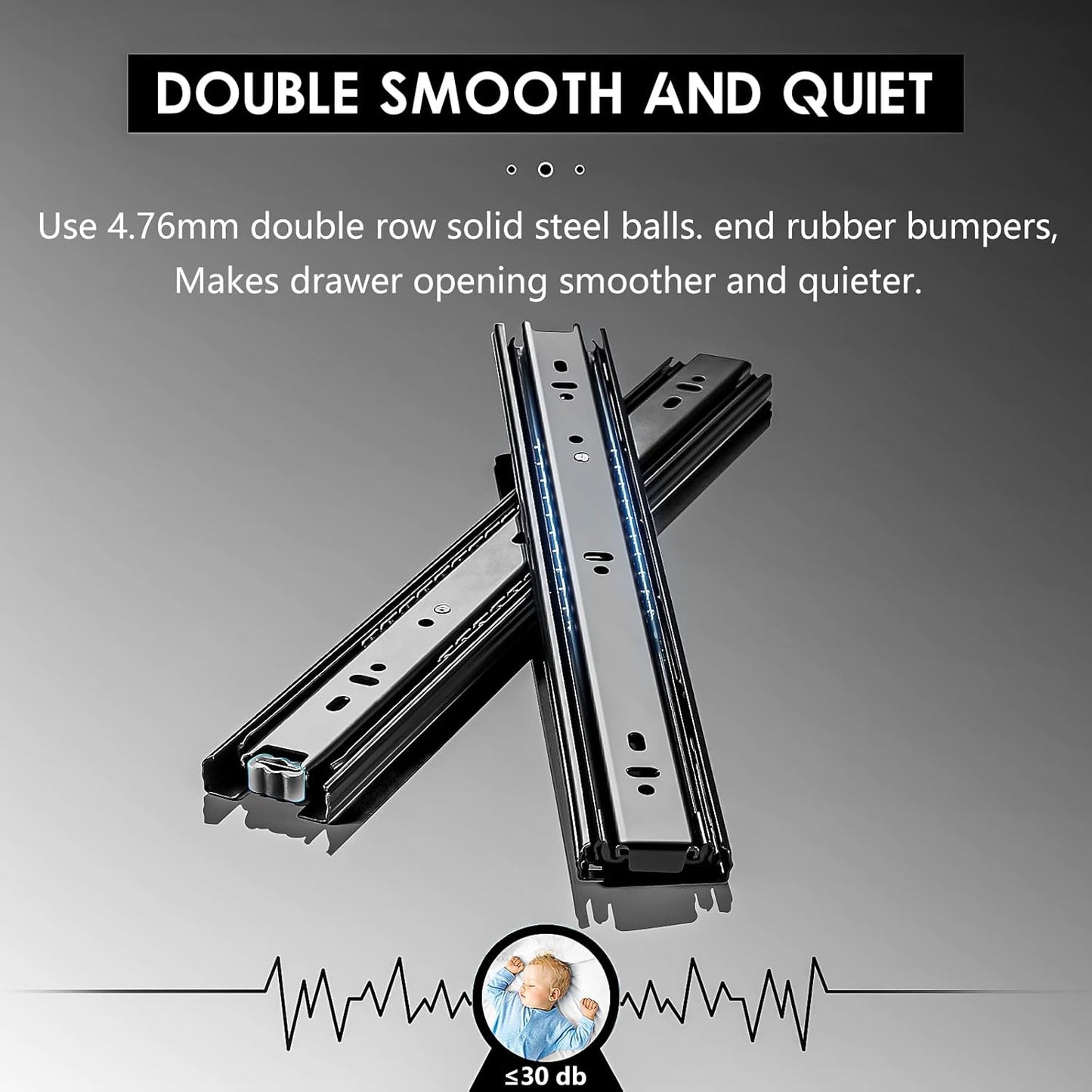 AOLISHENG 200mm Heavy-Duty Ball Bearing Drawer Slides, Black, 45kg