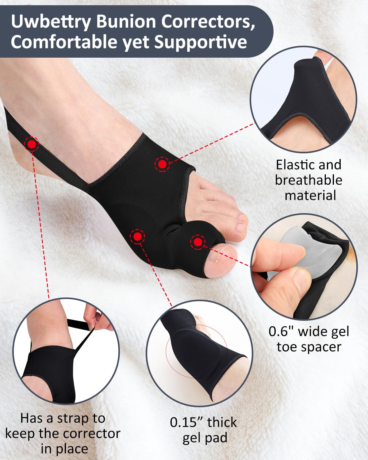 Comfort Fit Bunion Corrector for Pain Relief, Breathable Toe Straightener Spacers