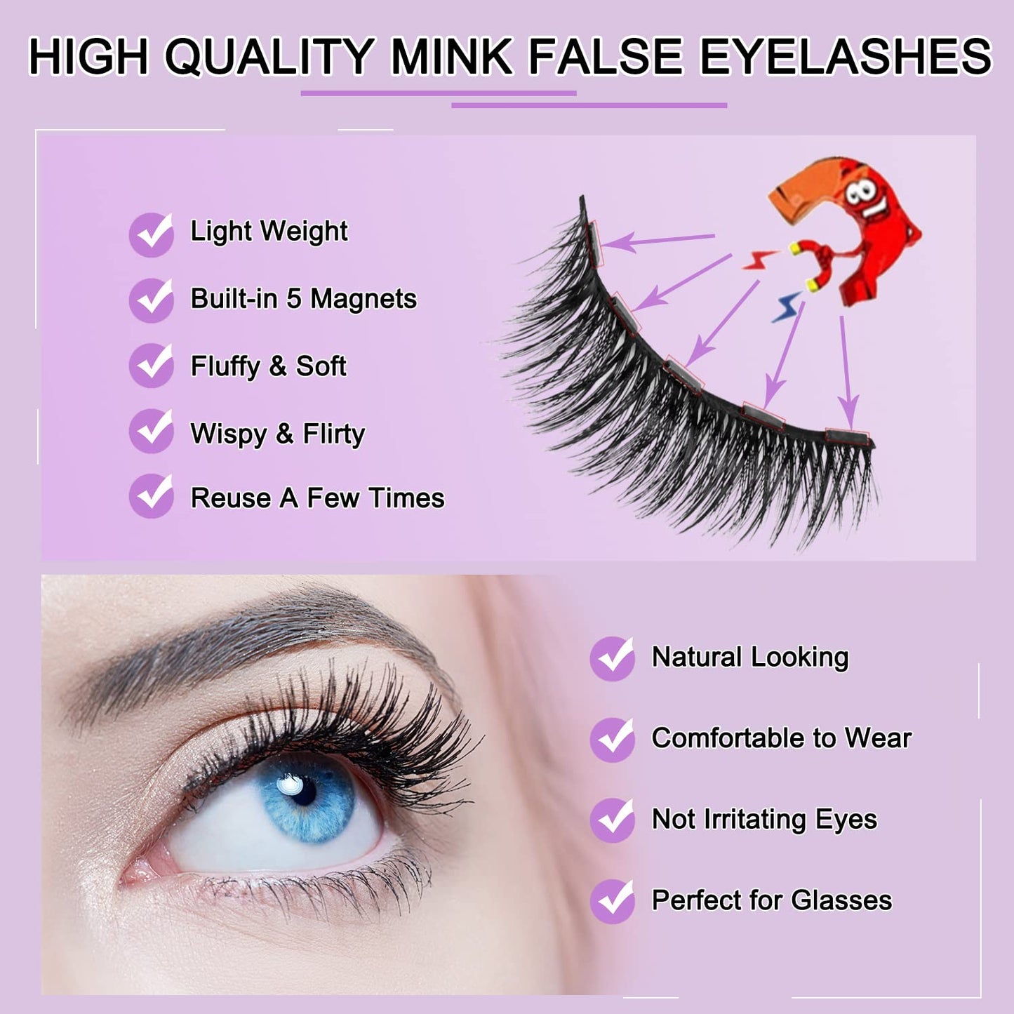 Awangya 3-Pair Magnetic 3D Natural Look Eyelash Set