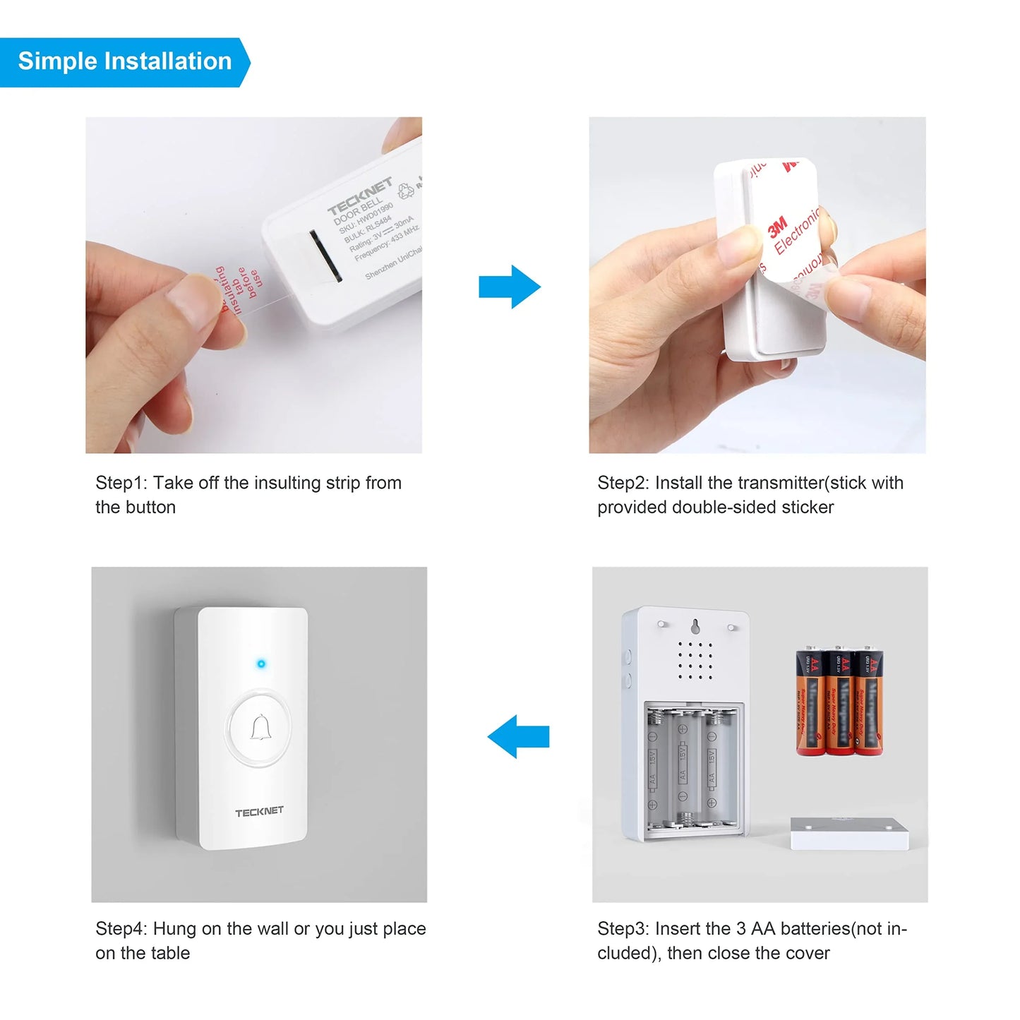 TECKNET Waterproof Wireless Doorbell with 400m Range and 60 Ringtones - Gomix Brands Outlet