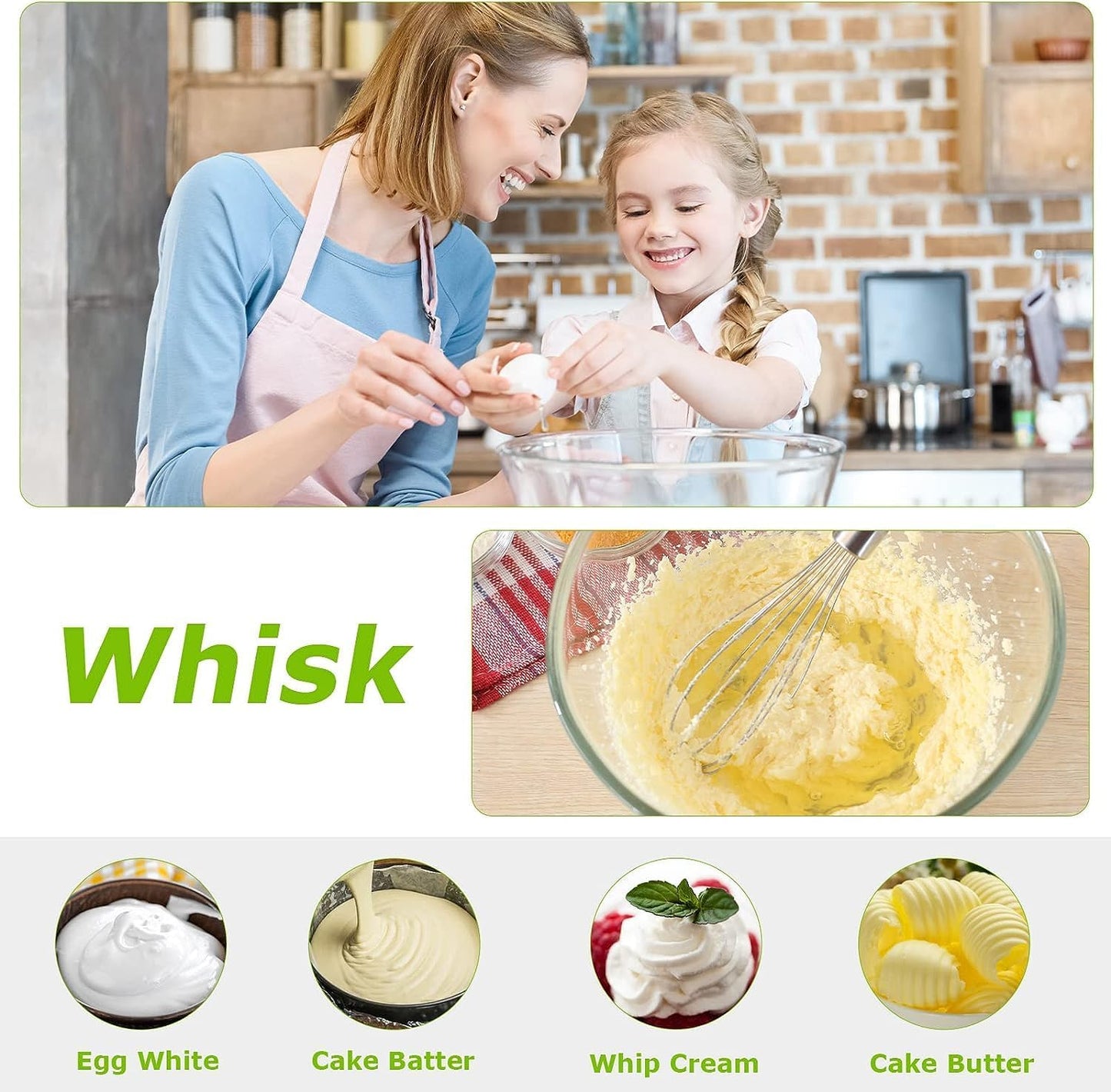 Bonsenkitchen 1000W 2-in-1 Hand Blender with Whisk Stainless Steel