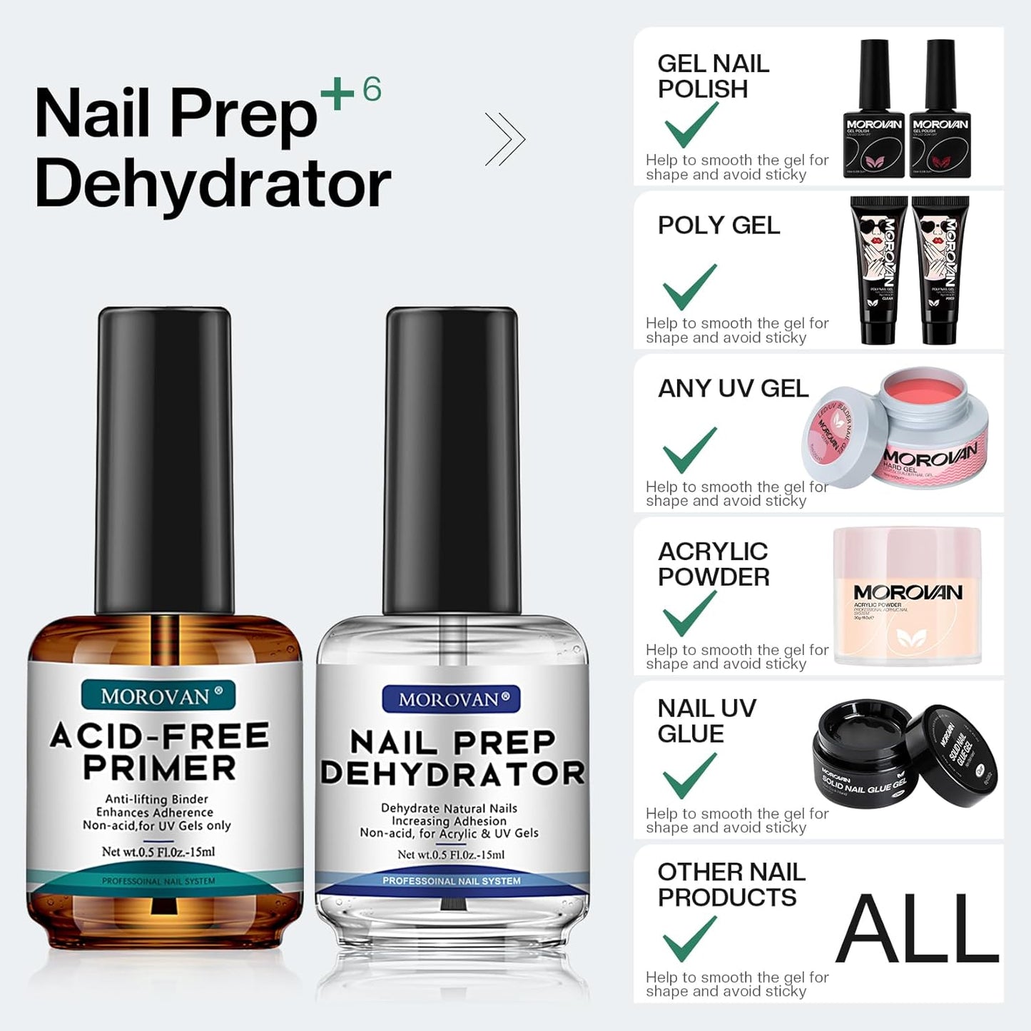 Morovan Professional Nail Dehydrator & Acid-Free Primer Set 0.5oz
