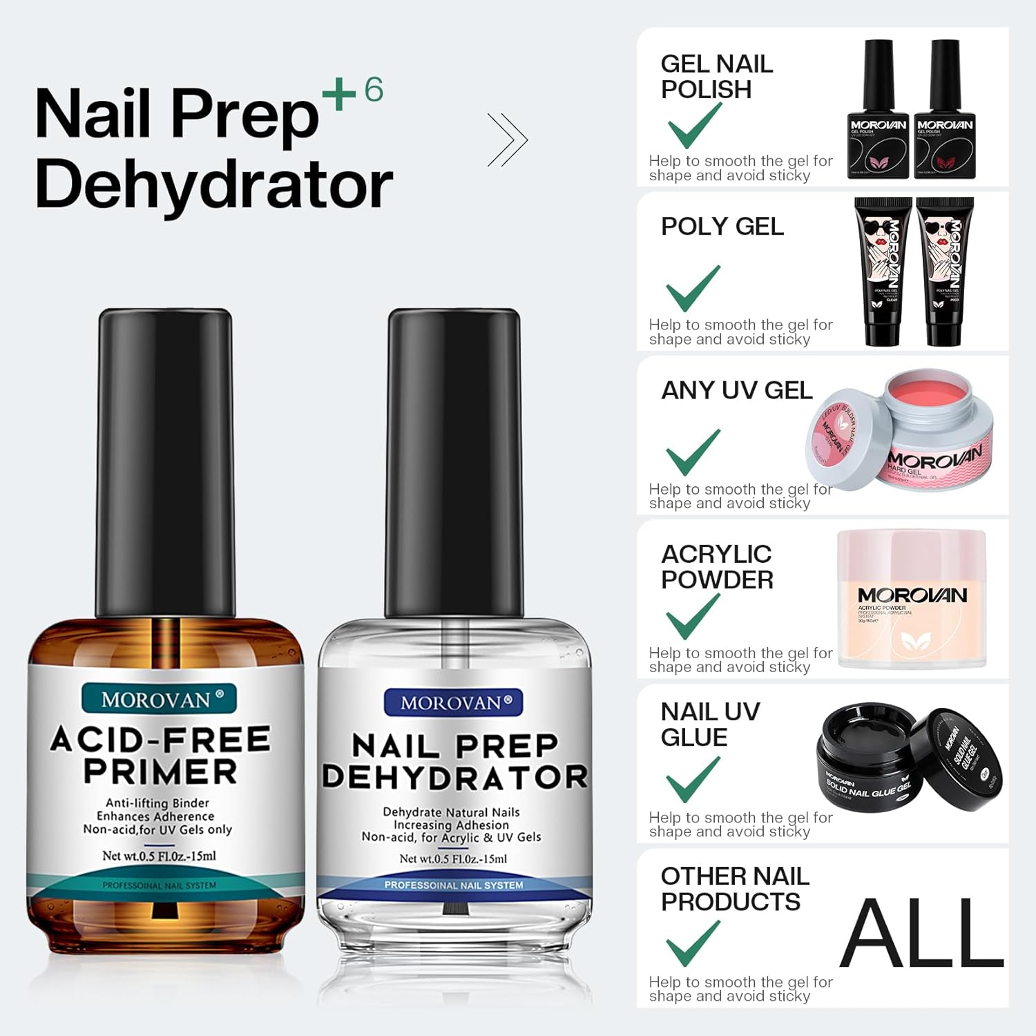 Morovan Professional Nail Dehydrator & Acid-Free Primer Set 0.5oz