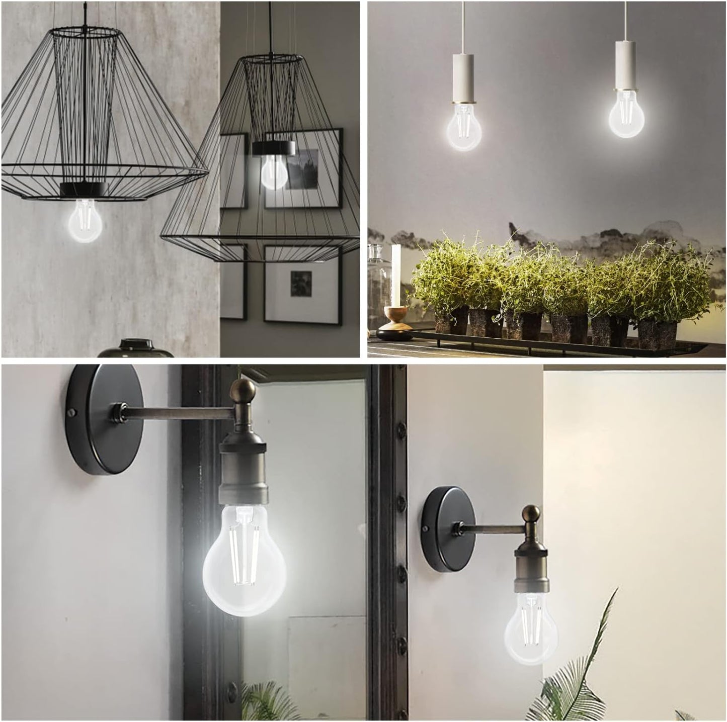 Aigostar LED E27 Vintage Light Bulb 6W 780 Lumens Cool White A60 Filament Lamp