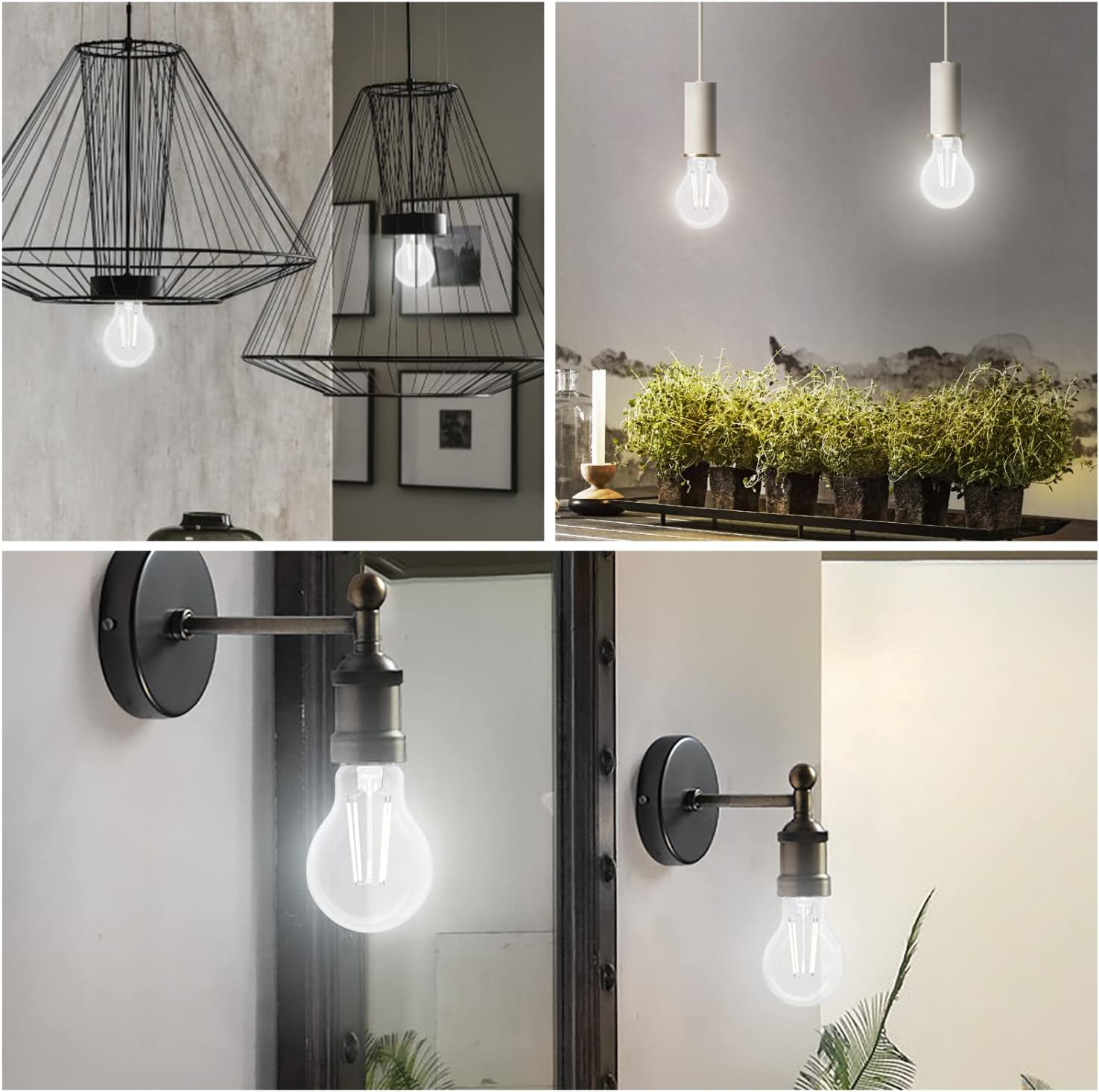 Aigostar LED E27 Vintage Light Bulb 6W 780 Lumens Cool White A60 Filament Lamp