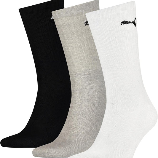 PUMA Unisex Sport Crew Lightweight Socks – 3 Pack, White Grey Black