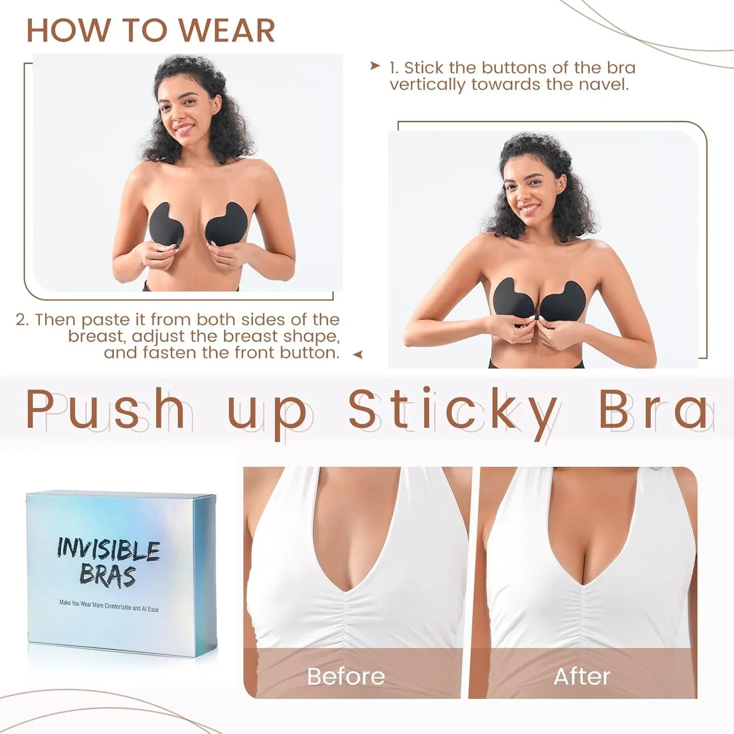 NSOLEX Sticky Backless Adhesive Strapless Push-Up Bra – 2 Pack - Gomix Brands Outlet