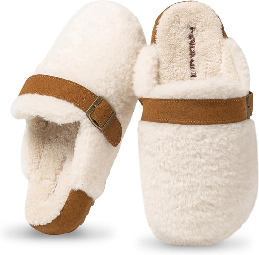 Felokont Women's Plush Winter Open-Toe Slippers: Fluffy, Non-Slip, Comfortable Household Shoes