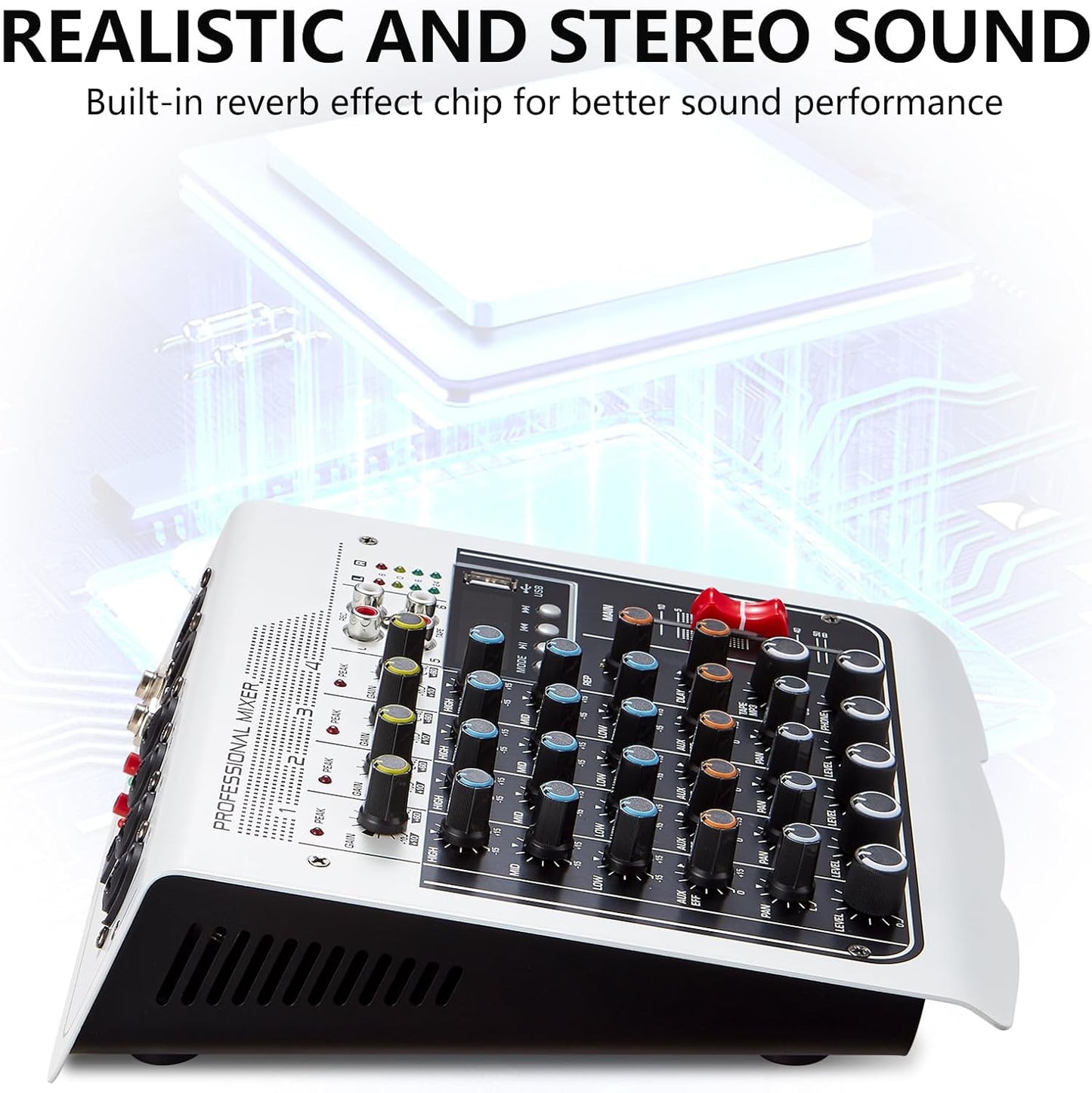 Boeska 6-Channel DJ Mixer with USB, Bluetooth, 48V Phantom Power
