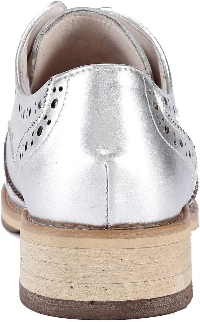 U-lite Women's Perforated Lace-Up Wingtip Leather Flat Oxford Shoes