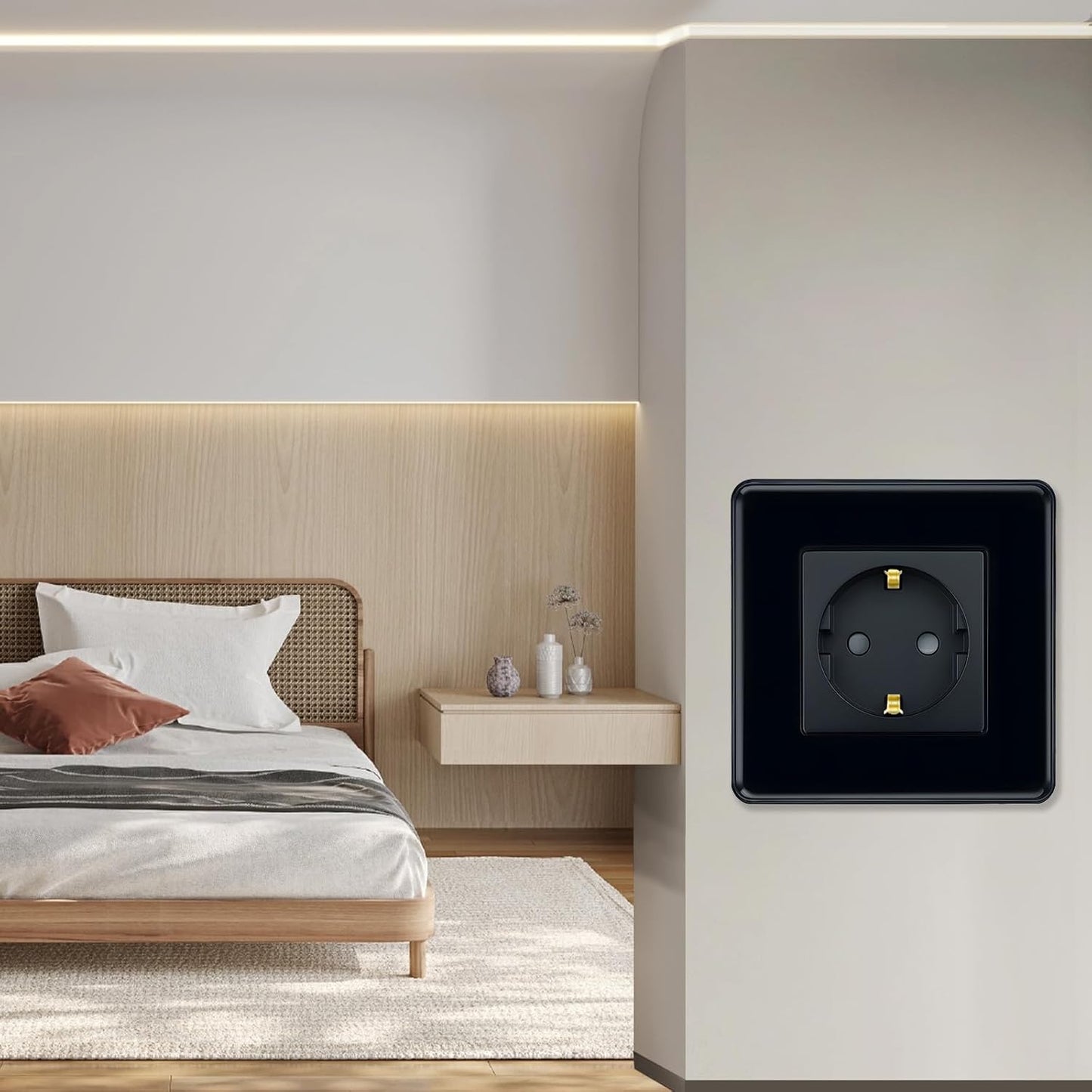 TAWOIA Premium Schuko Socket: EU Standard Single Flush-Mounted Wall Outlet with Elegant Curved Glass Plate