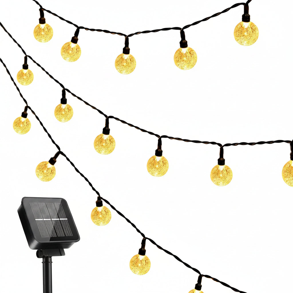 Yogle Solar String Lights Outdoor 6.5m 30 LED Crystal Ball with 8 Modes Timer IP65 Waterproof for Garden Balcony Terrace Trees Weddings Parties Warm White