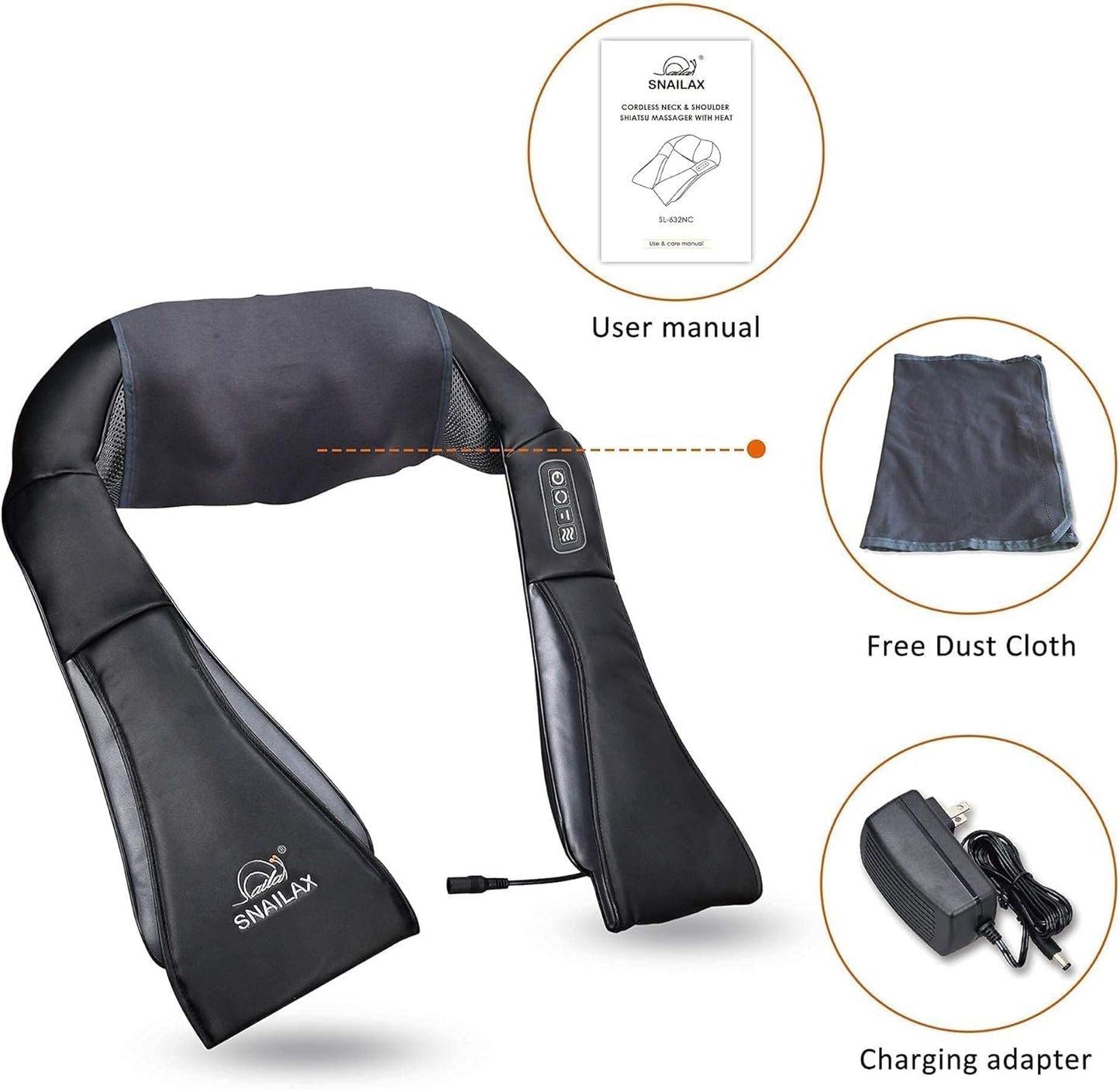 Snailax Cordless Shiatsu Neck and Back Massager with Heat