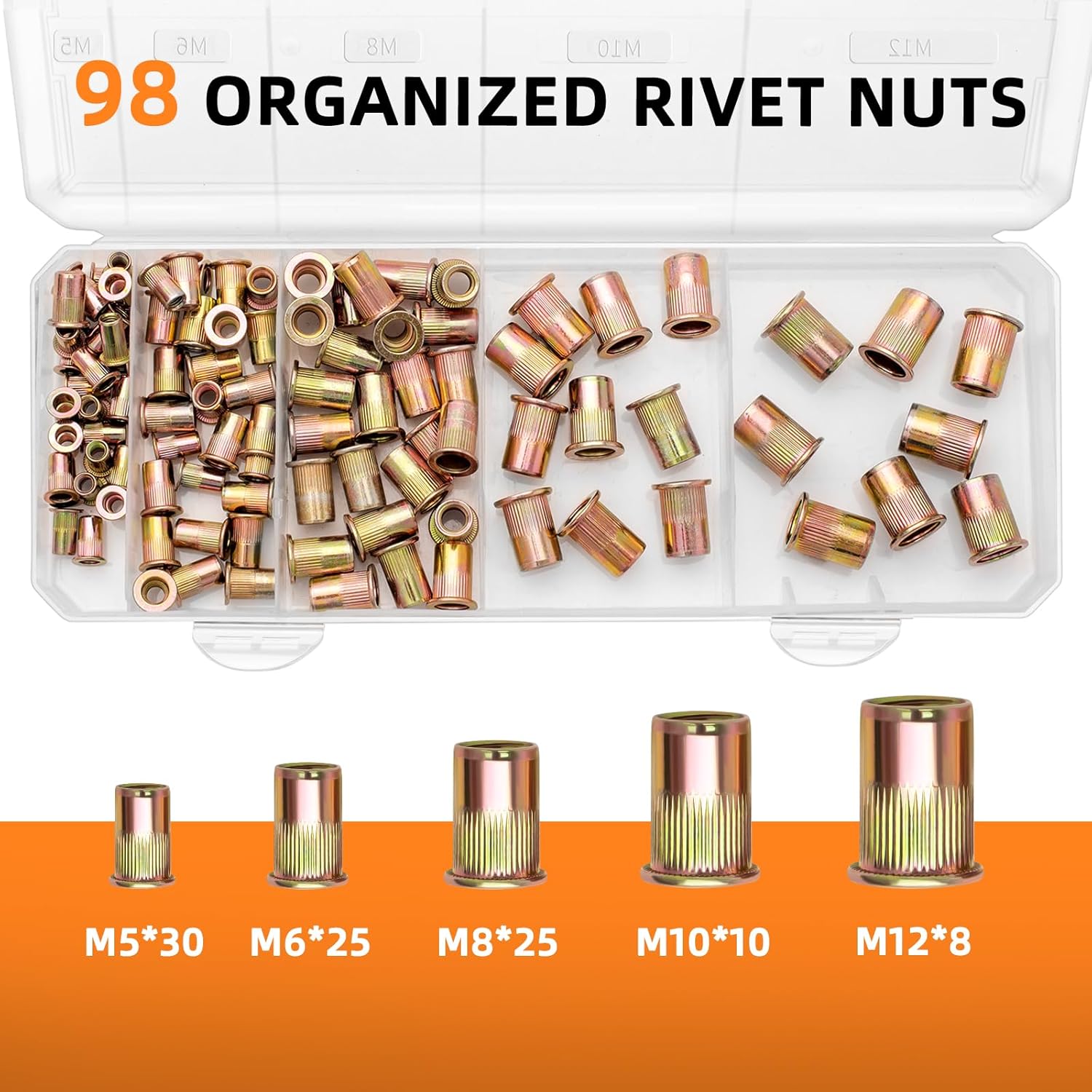 FOREVTL Rivet Nut Insert Tool with 5 Mandrels M5-M12 and 98 Rivet Nuts