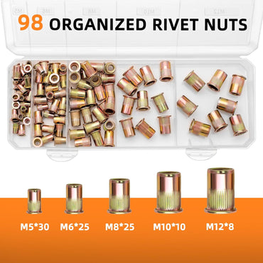 FOREVTL Rivet Nut Insert Tool with 5 Mandrels M5-M12 and 98 Rivet Nuts
