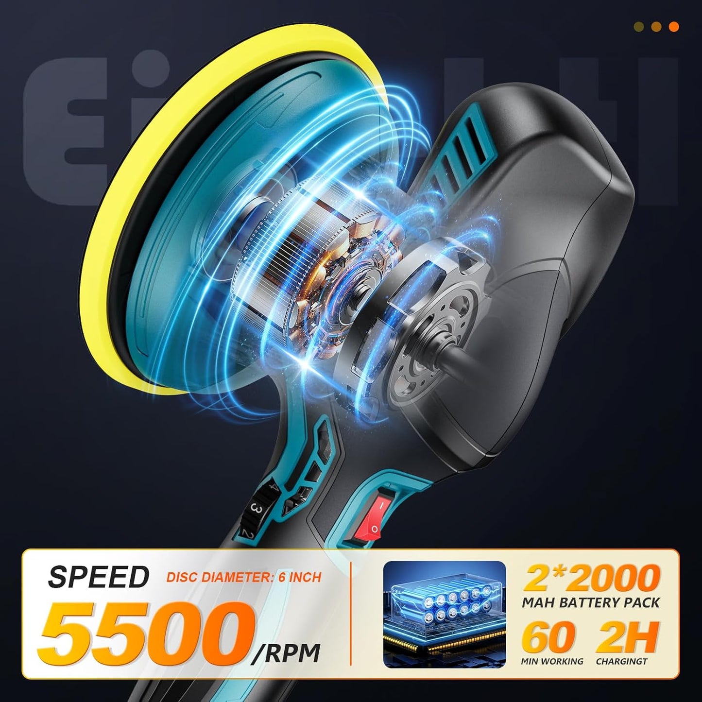 XIAZIR Cordless 6" Car Buffer Polisher with 2x2000mAh Batteries