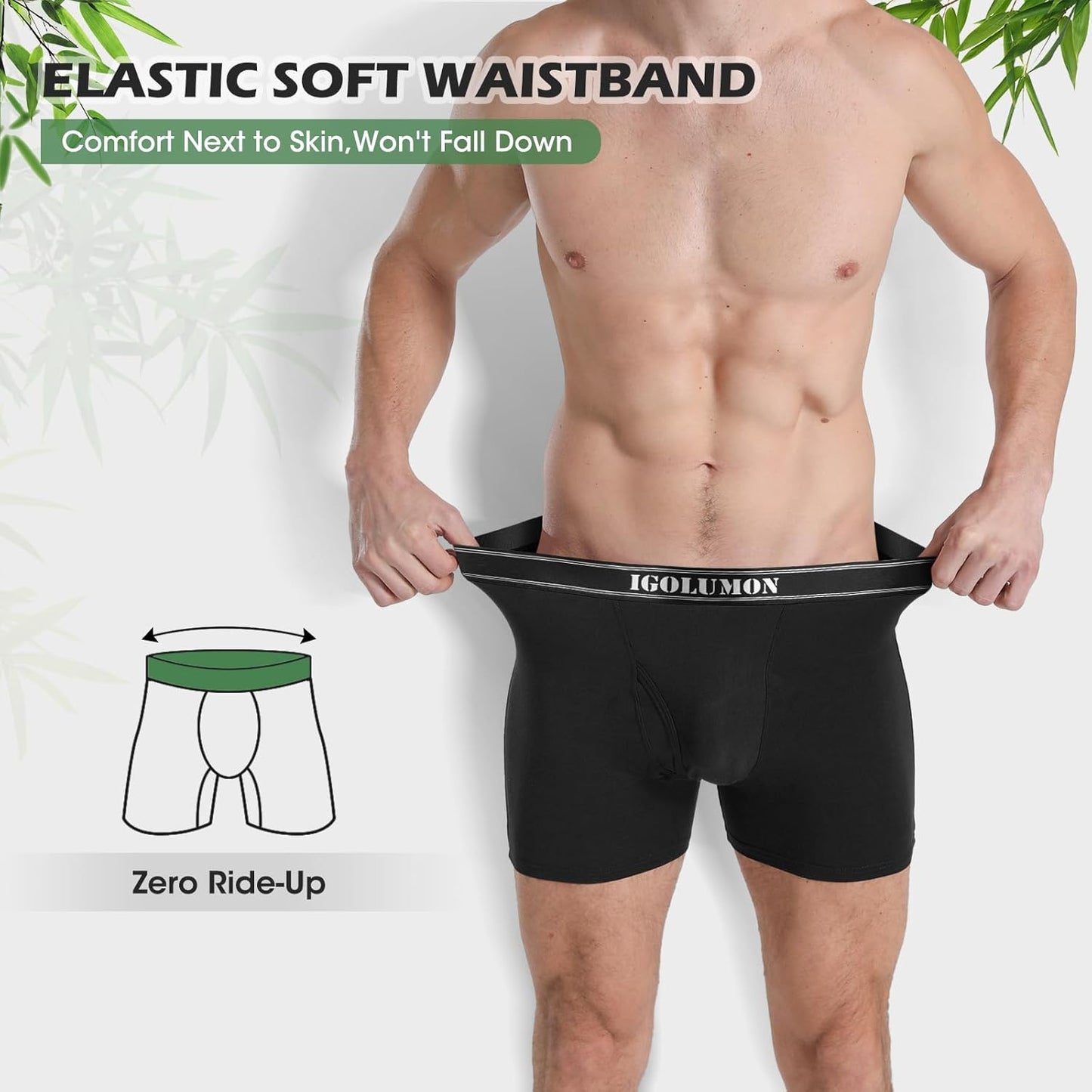 IGOLUMON 6-Pack Men's Bamboo Boxer Shorts – Soft Breathable Comfort