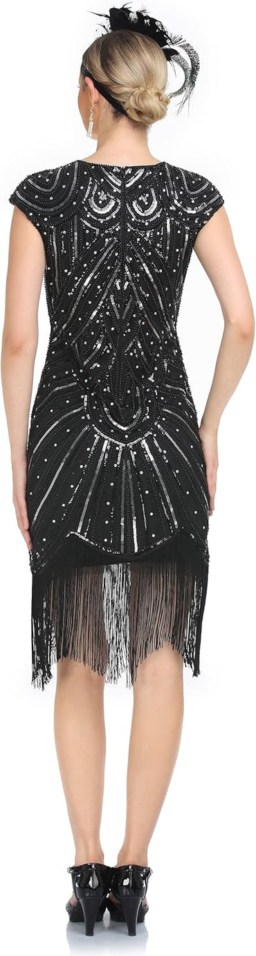 PrettyGuide Women's Vintage 1920s Flapper Crystal Beaded Dress