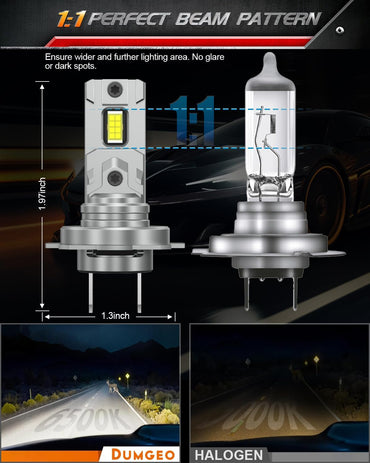 Dumgeo H7 LED Headlight Bulb 1600LM 6500K IP68 2-Pack