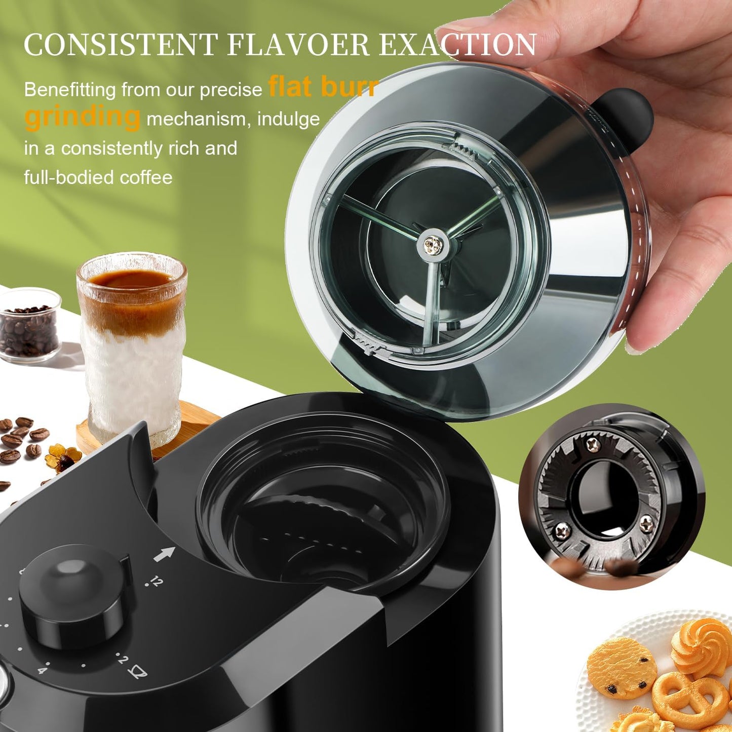 Wancle Electric Burr Coffee Grinder with 28 Precise Settings for 12 Cups - Black