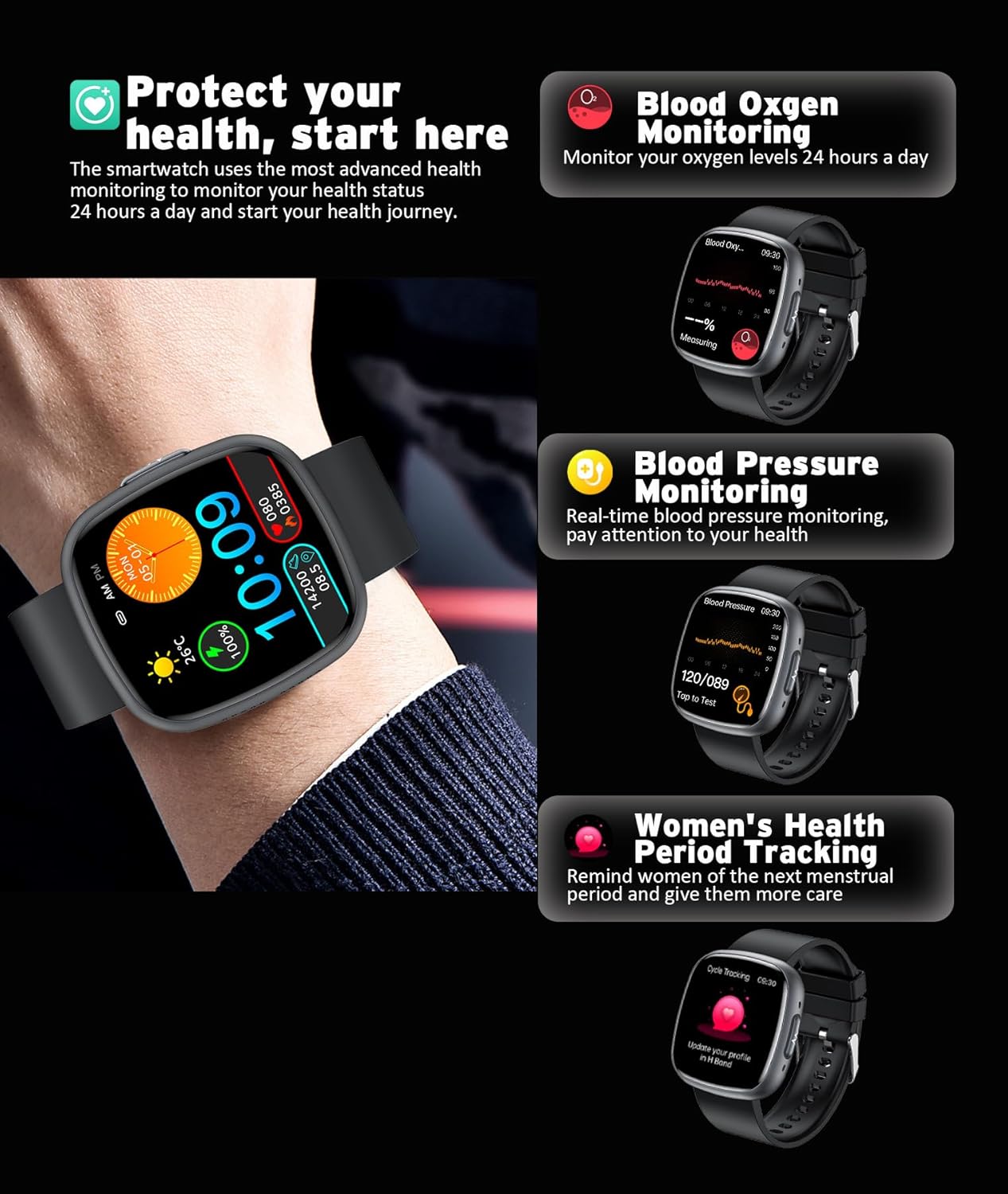 Waterproof 1.72" HD Smartwatch with 100+ Fitness and Health Tracking