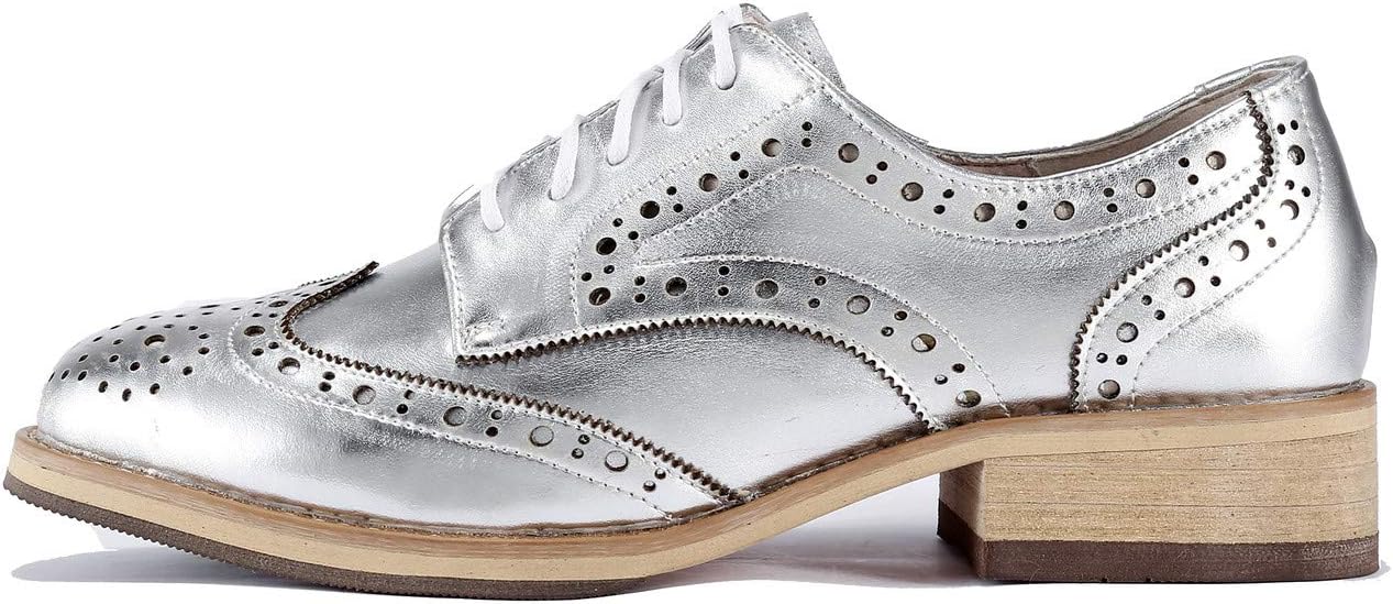 U-lite Women's Perforated Lace-Up Wingtip Leather Flat Oxford Shoes